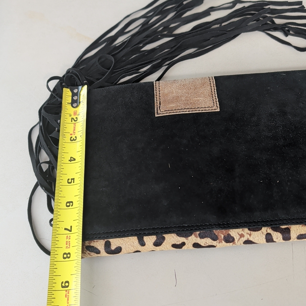 Double D Ranch Black Fringe Clutch with Leopard-Flap and Turquoise Accents - Picture 11 of 13